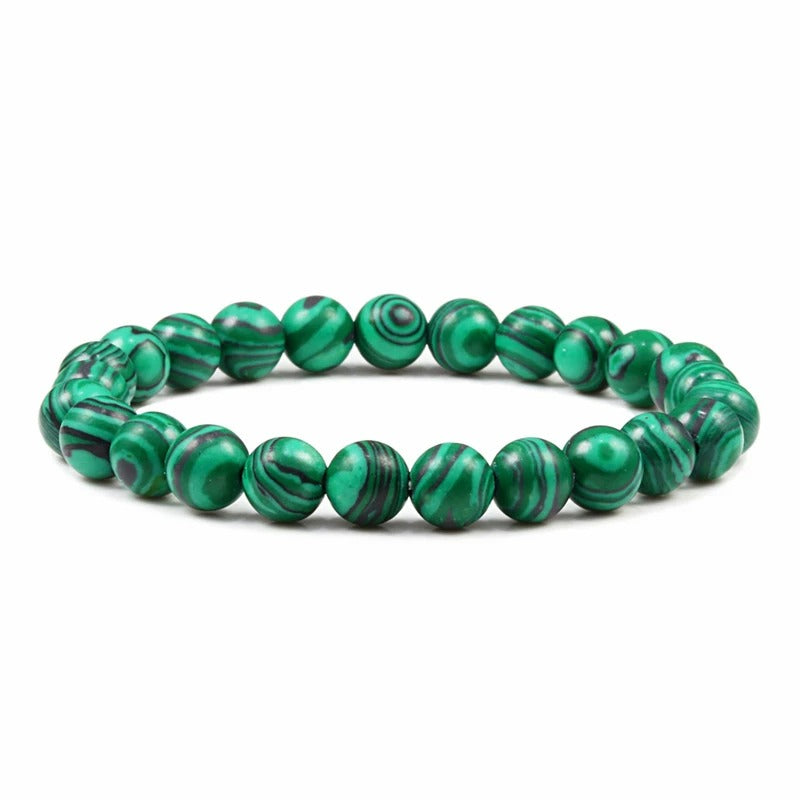 Bracelet Malachite Pierres Rondes sur fond blanc