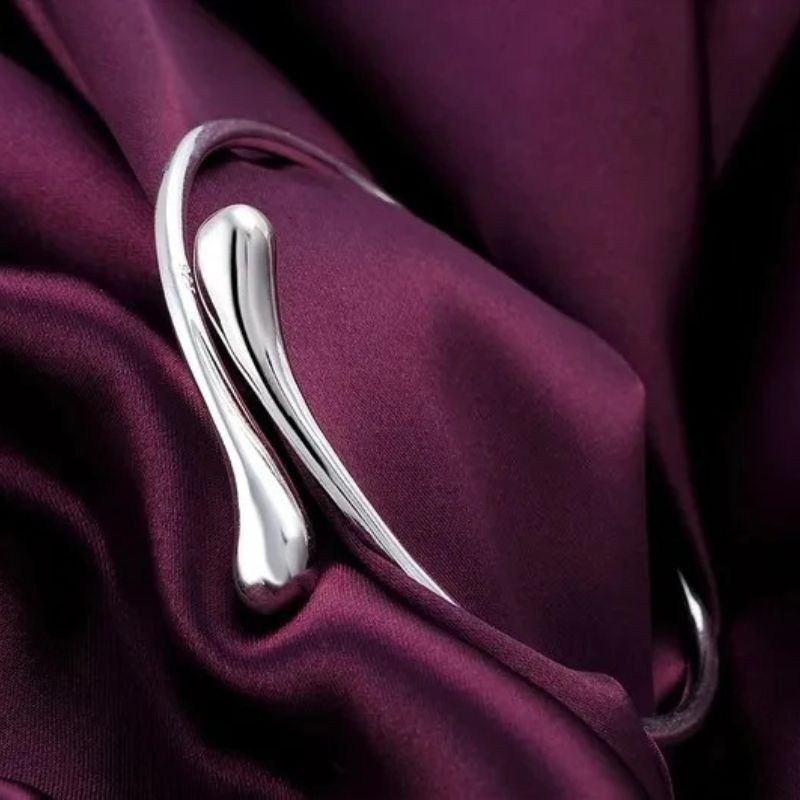 Bracelet Jonc Femme Argenté Effet Gouttelettes