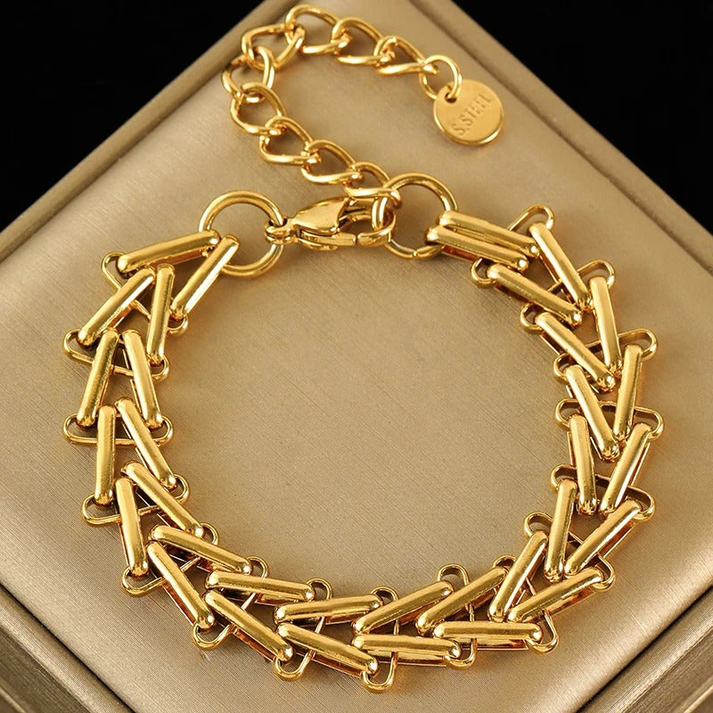 Bracelet Acier Inoxydable Doré Maillons Graphiques