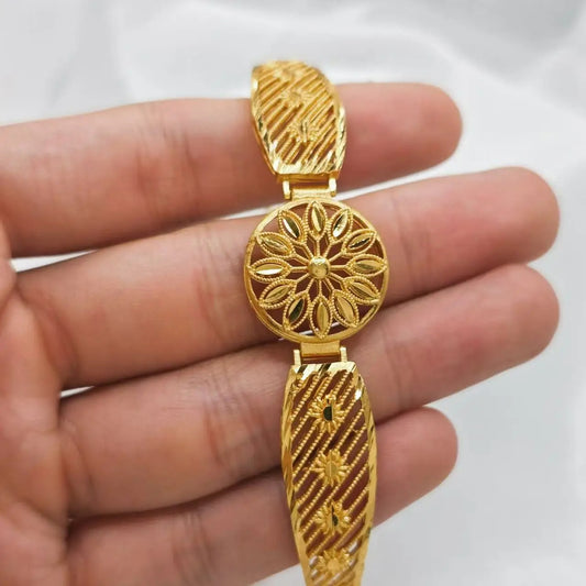 Bracelet Africain Femme Doré Fleur Sculptée