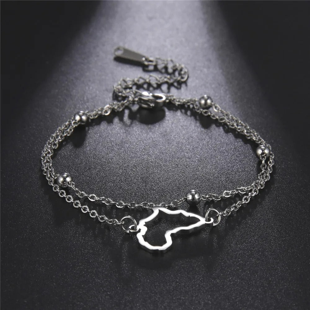 Bracelet Africain Femme Double Chaine Acier Inoxydable