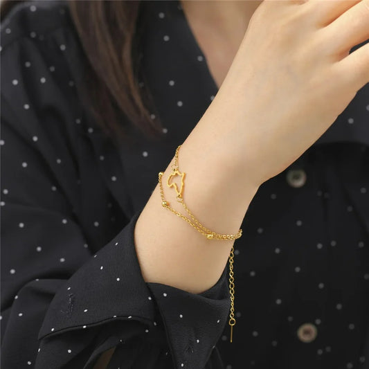 Bracelet Africain Femme Double Chaine Acier Inoxydable