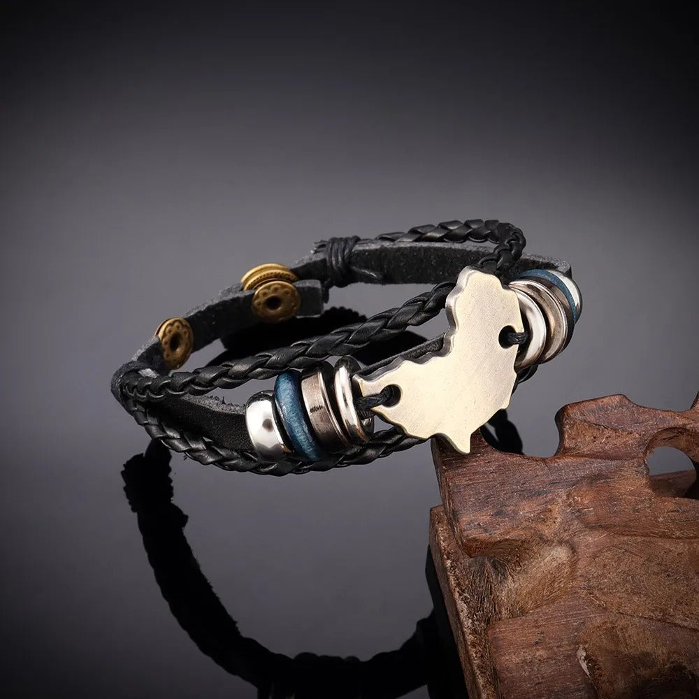 Bracelet Africain Homme Carte D’Afrique Dorée