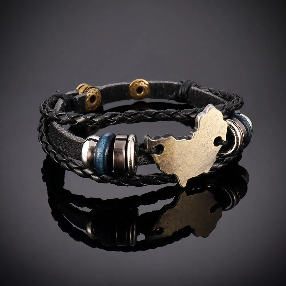 Bracelet Africain Homme Carte D’Afrique Dorée