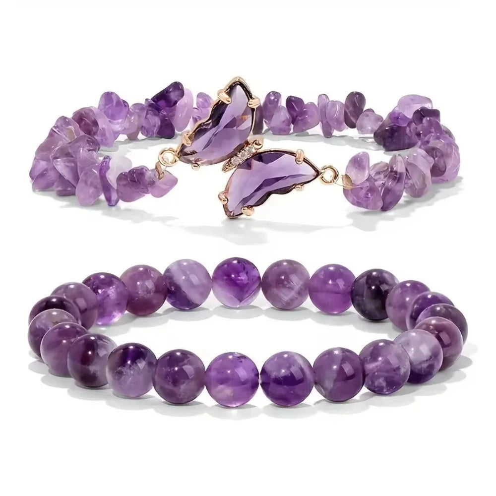 Bracelet Améthyste Lot de 2 sur fond blanc