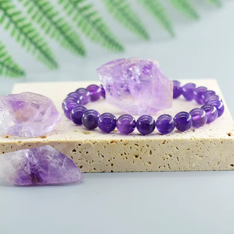 Bracelet Améthyste à Perles Rondes