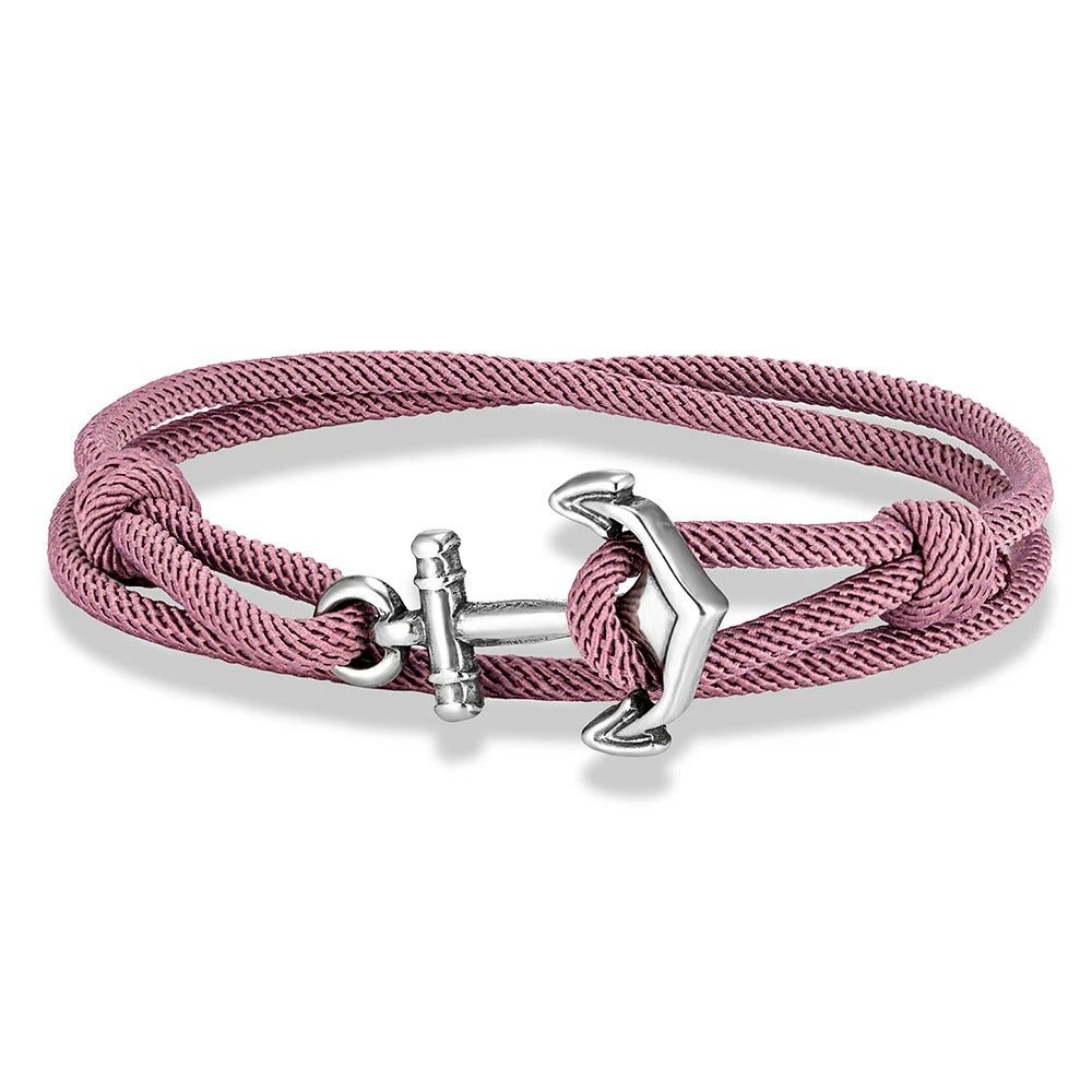 Bracelet Ancre Femme Corde Colorée Et Acier Inoxydable