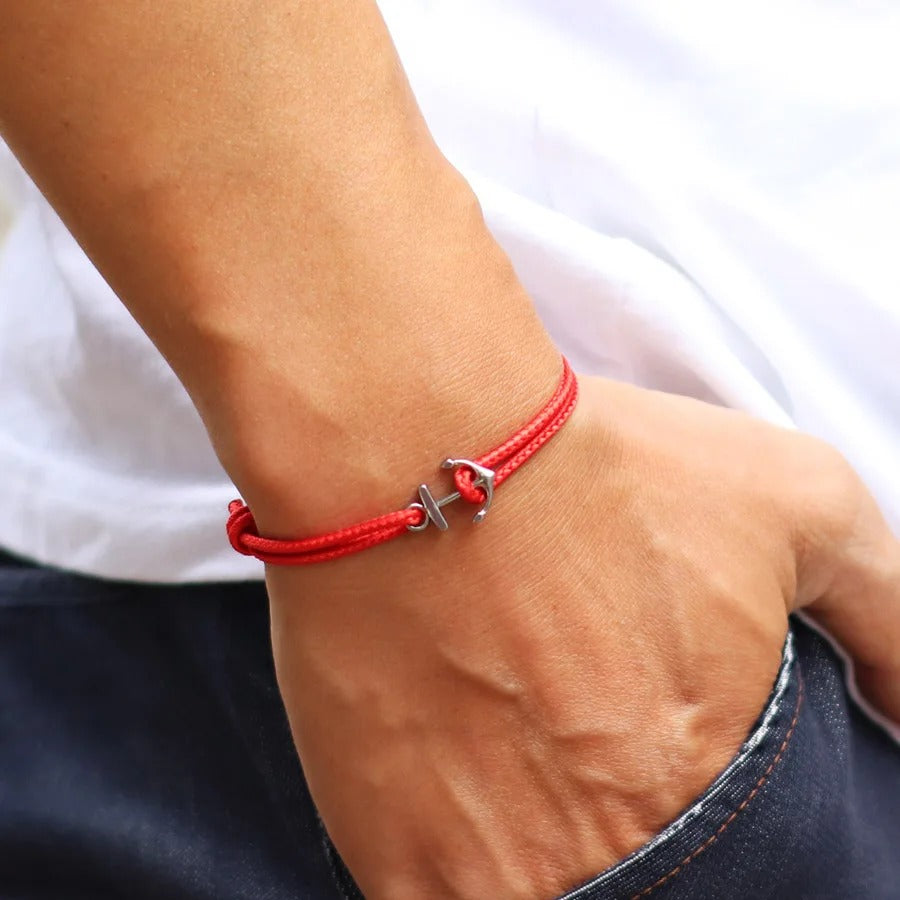 Bracelet Ancre Homme Acier Inoxydable Et Corde Réglable