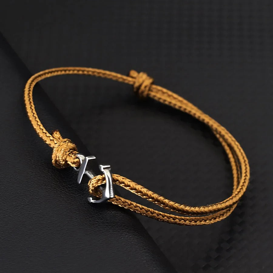 Bracelet Ancre Homme Acier Inoxydable Et Corde Réglable