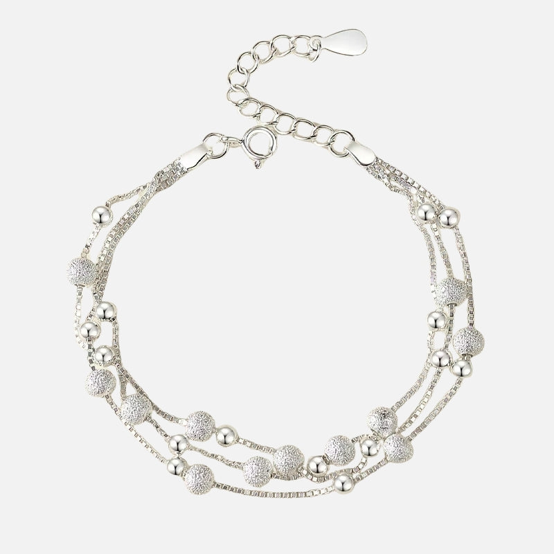 Bracelet Argenté Double Chaine à Perles