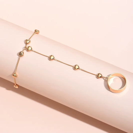 Bracelet Bague Doré à Coeurs