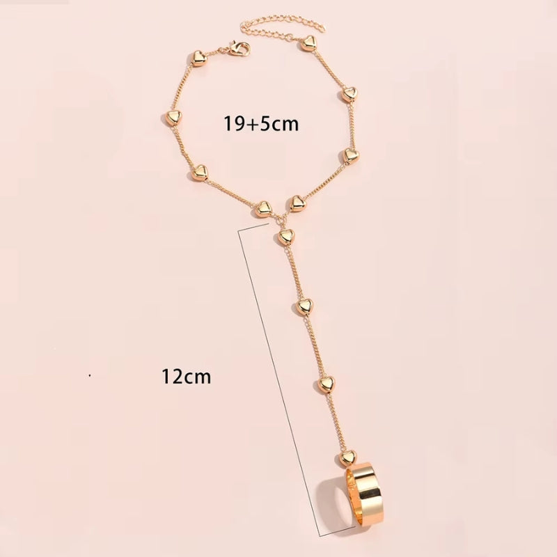 Bracelet Bague Doré à Coeurs