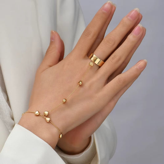 Bracelet Bague Doré à Coeurs