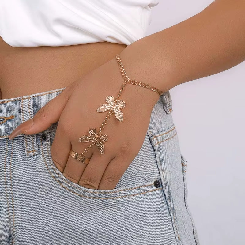 Bracelet Bague Doré à Papillons