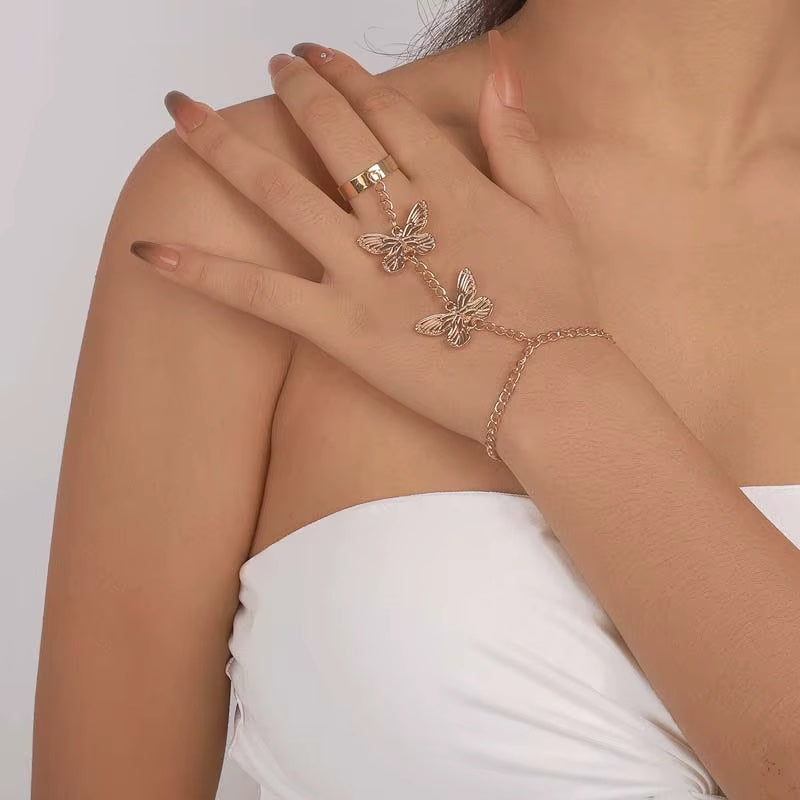 Bracelet Bague Doré à Papillons