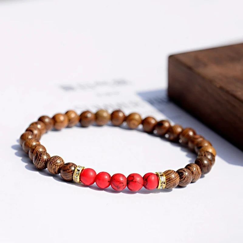 Bracelet Bois Femme Jaspe Rouge Veiné