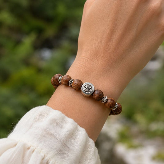 Bracelet Bois Femme Perle Om Argentée