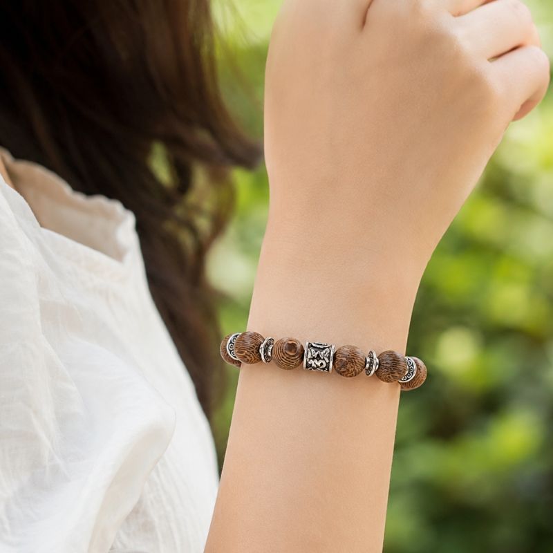 Bracelet Bois Femme Perle Tube Gravée
