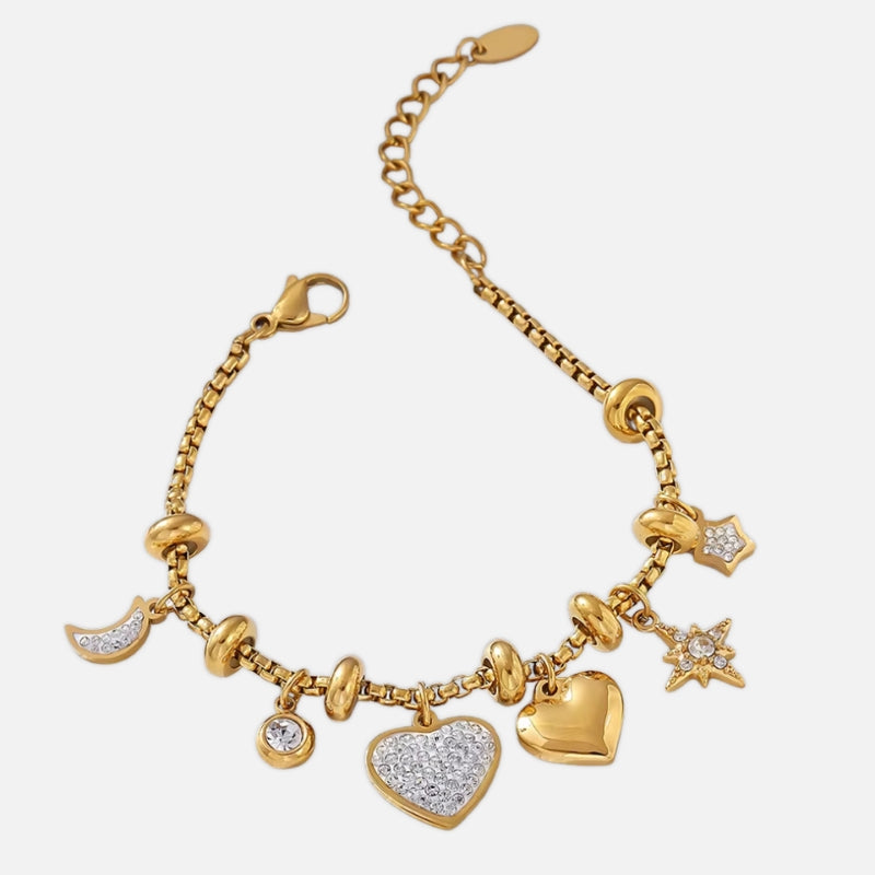 Bracelet Breloque en Acier Inoxydable Coeur et Lune