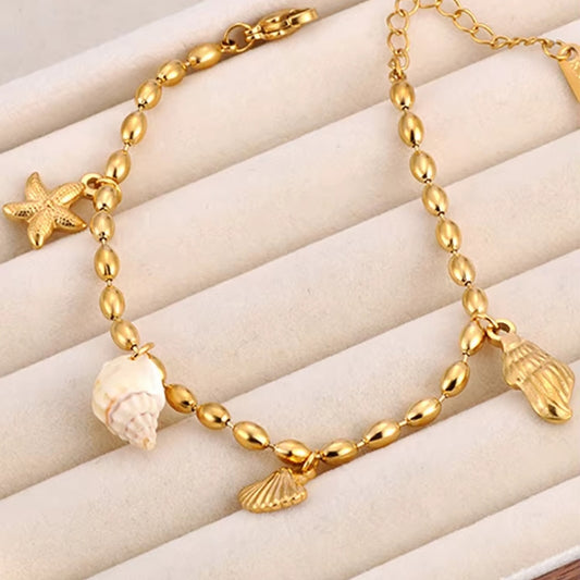 Bracelet Breloque en Acier Inoxydable Coquillages de Mer