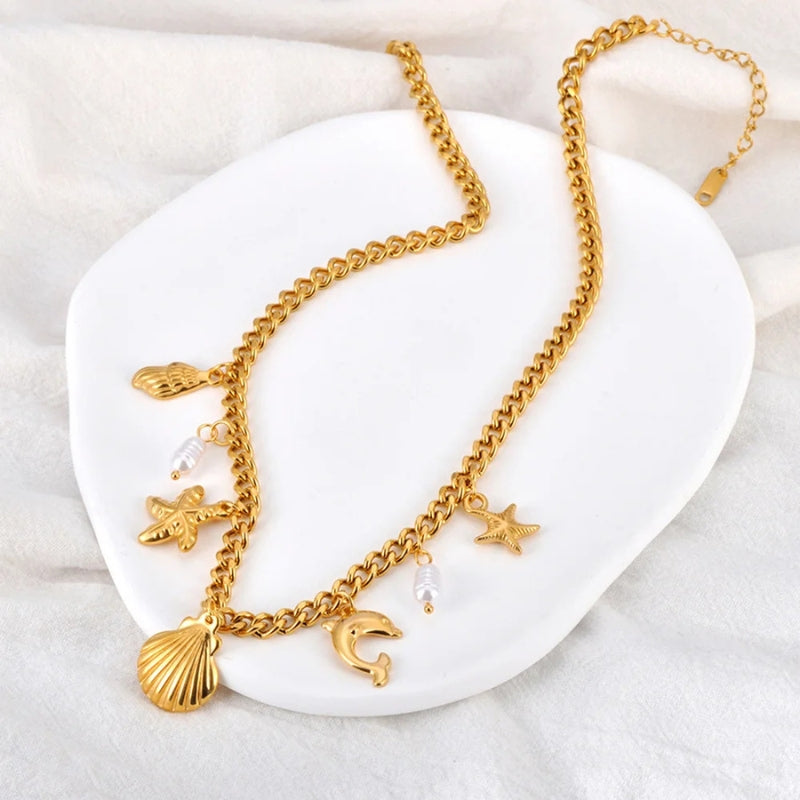 Bracelet Breloque en Acier Inoxydable Coquillages de Mer