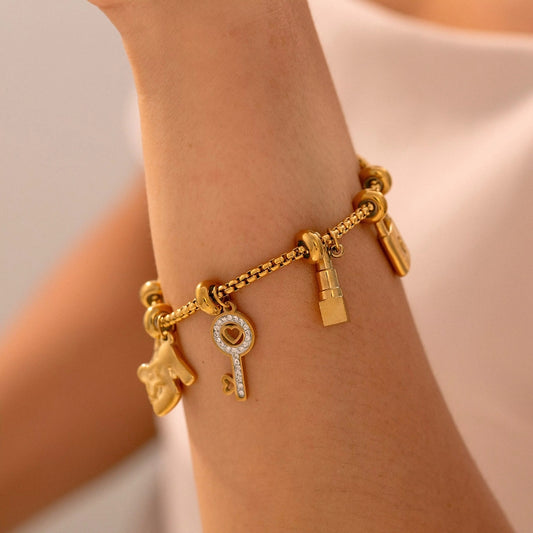Bracelet Breloque Acier Inoxydable Multi-pendentifs