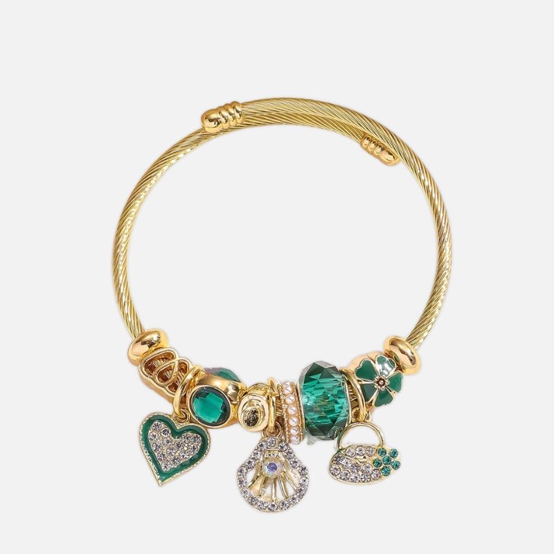 Bracelet Breloque en Acier Inoxydable Vert Emeraude