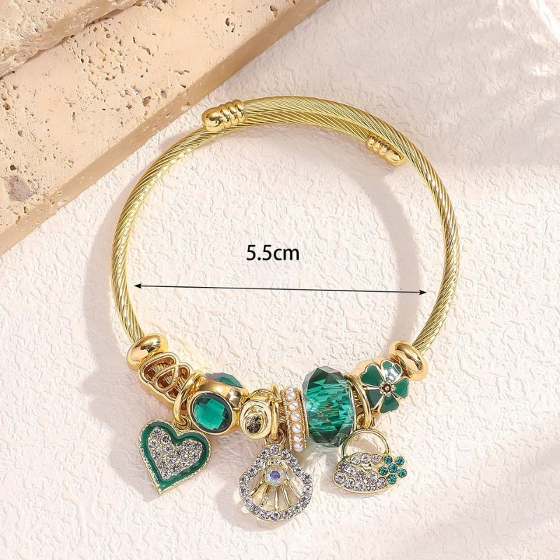 Bracelet Breloque en Acier Inoxydable Vert Emeraude