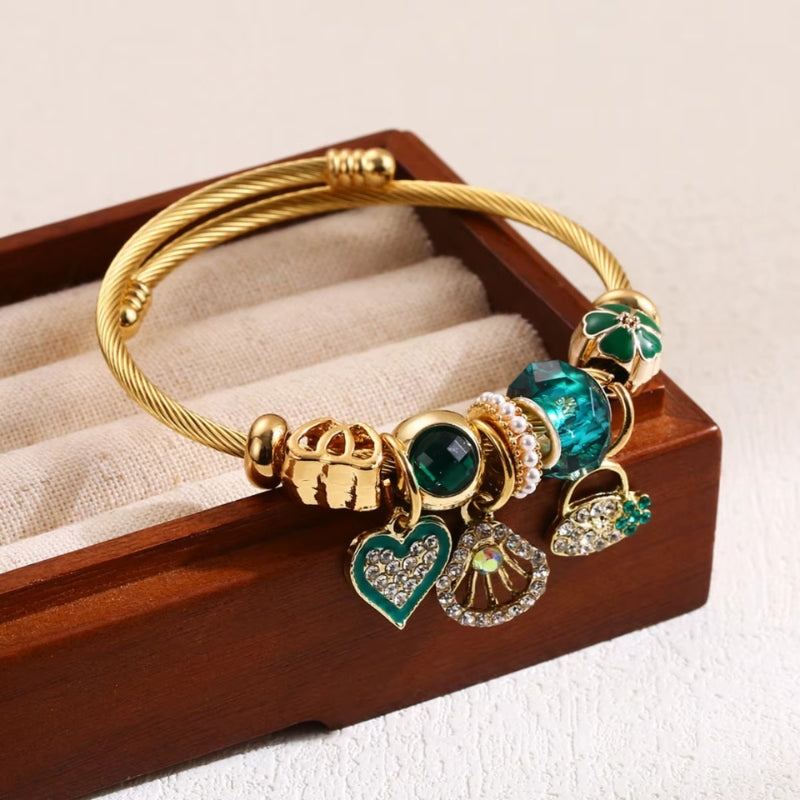 Bracelet Breloque en Acier Inoxydable Vert Emeraude