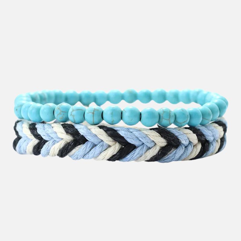 Bracelet Brésilien Homme Duo Perles Et Tressage