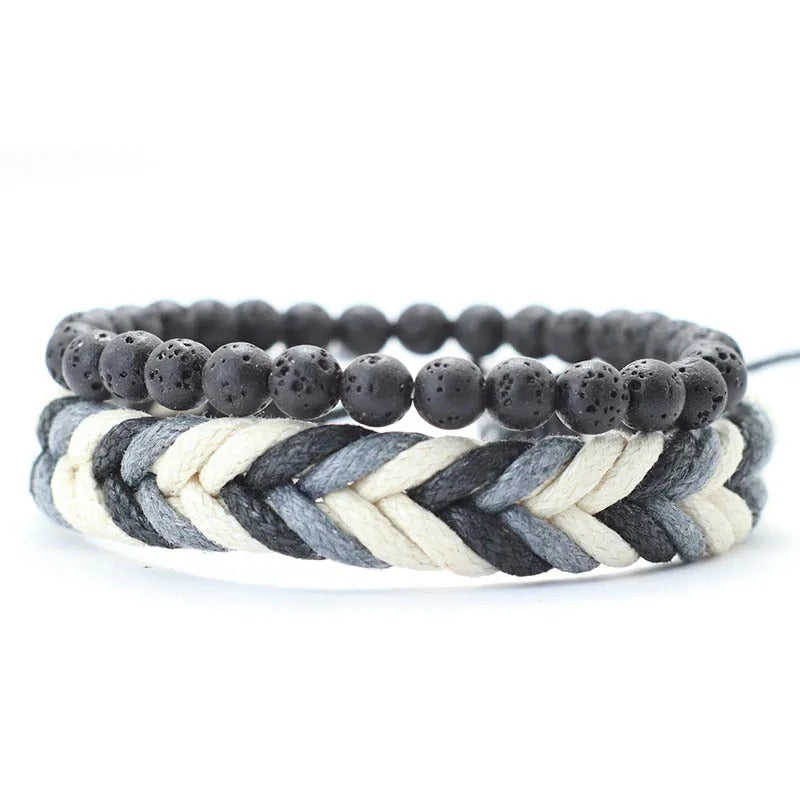Bracelet Brésilien Homme Duo Perles Et Tressage