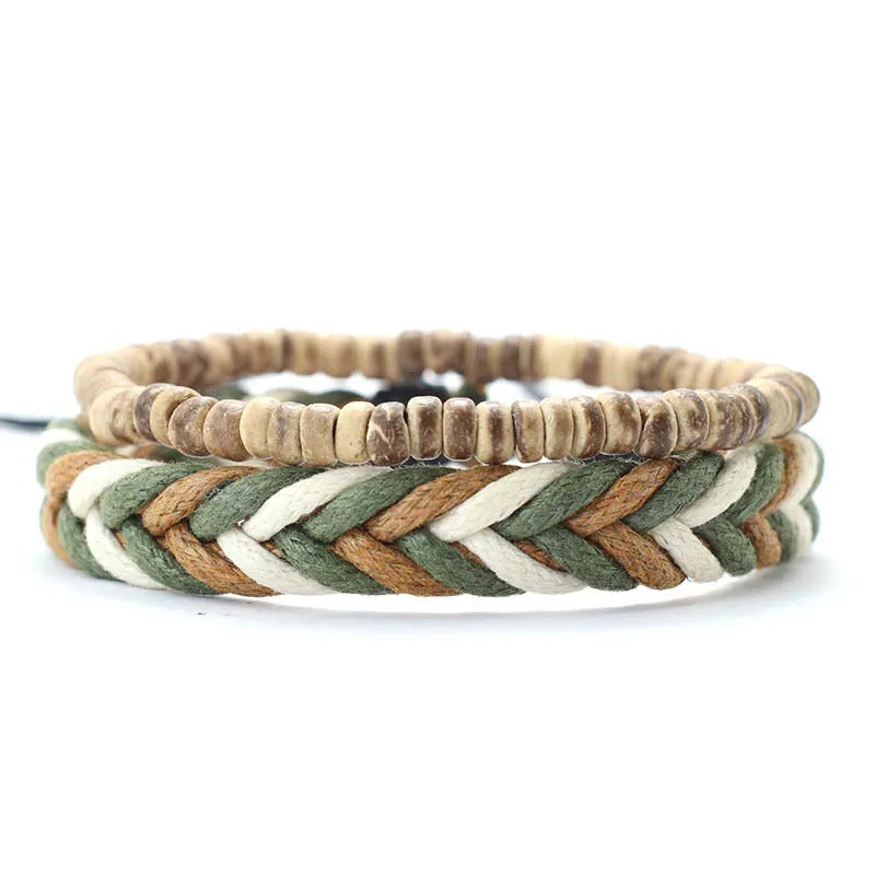 Bracelet Brésilien Homme Duo Perles Et Tressage