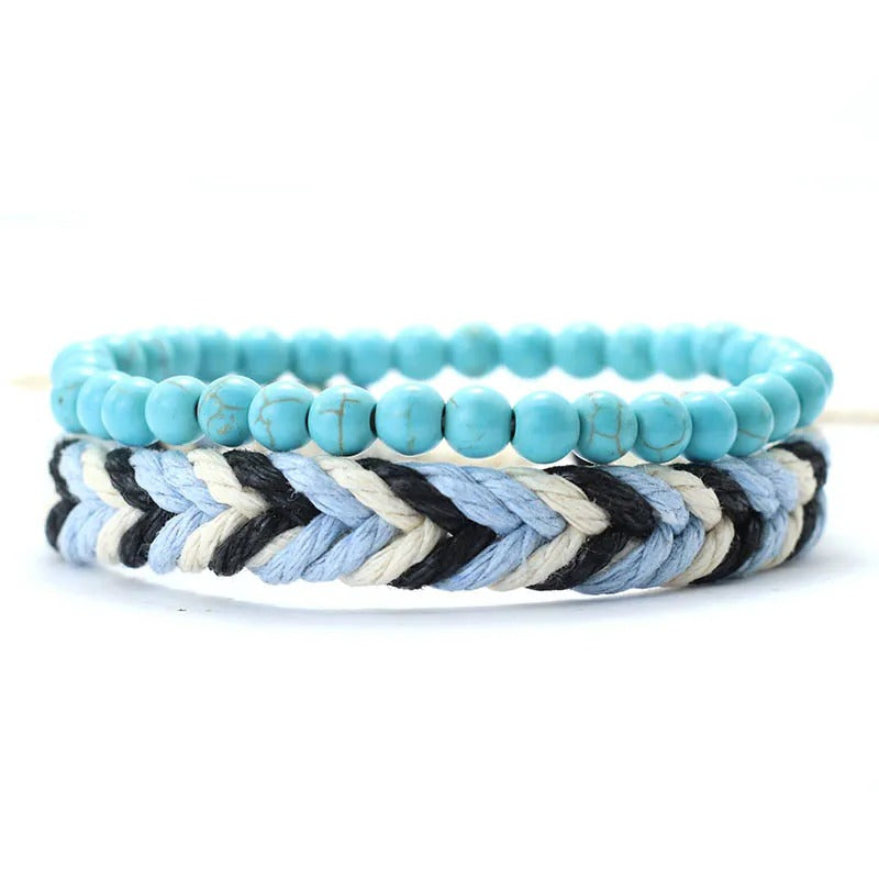Bracelet Brésilien Homme Duo Perles Et Tressage