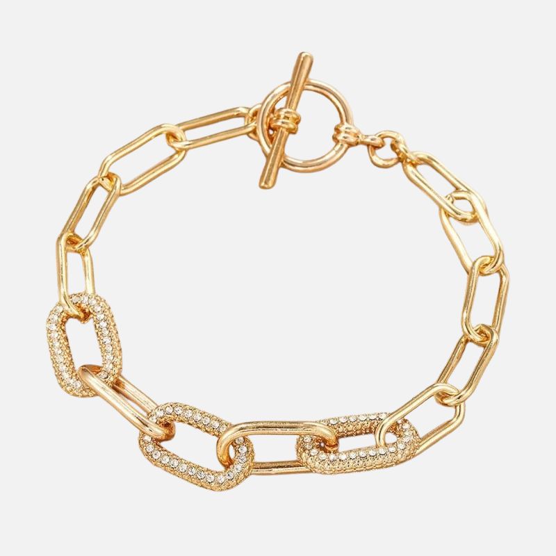 Bracelet Chaine Ancre Femme Mailles Pavées Strass