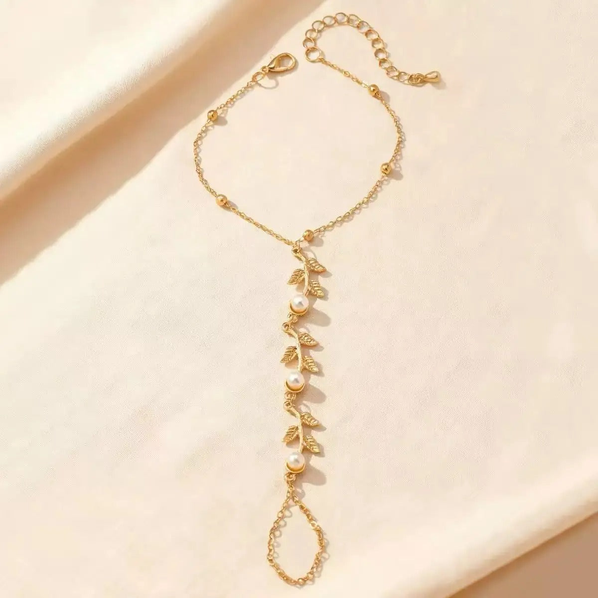 Bracelet Chaine Bague Feuilles Et Perles