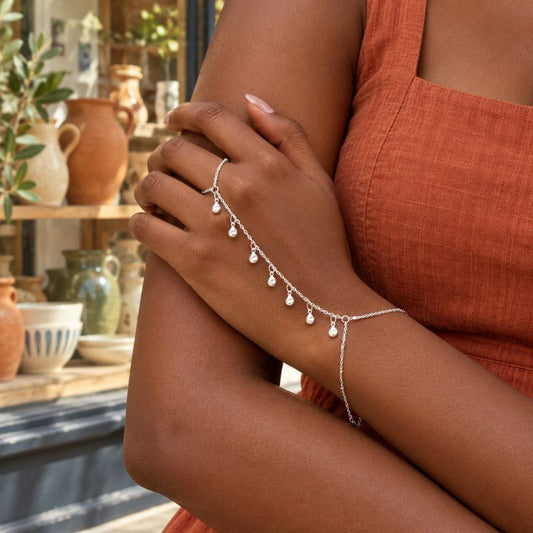 Bracelet Chaine Bague Strass Pendants - Acier Inoxydable