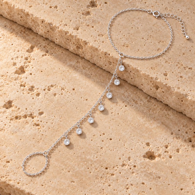 Bracelet Chaine Bague Strass Pendants - Acier Inoxydable