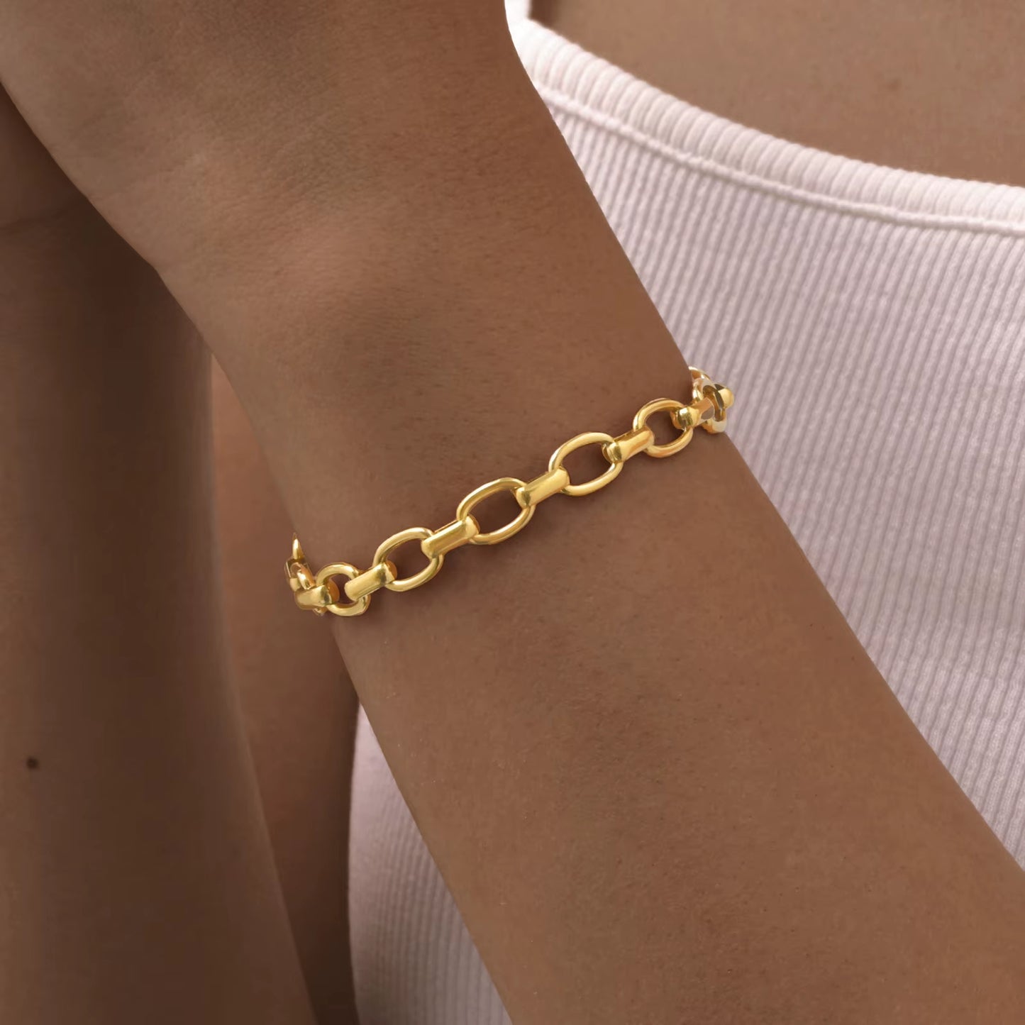 Bracelet Chaine Femme Doré en Acier Inoxydable