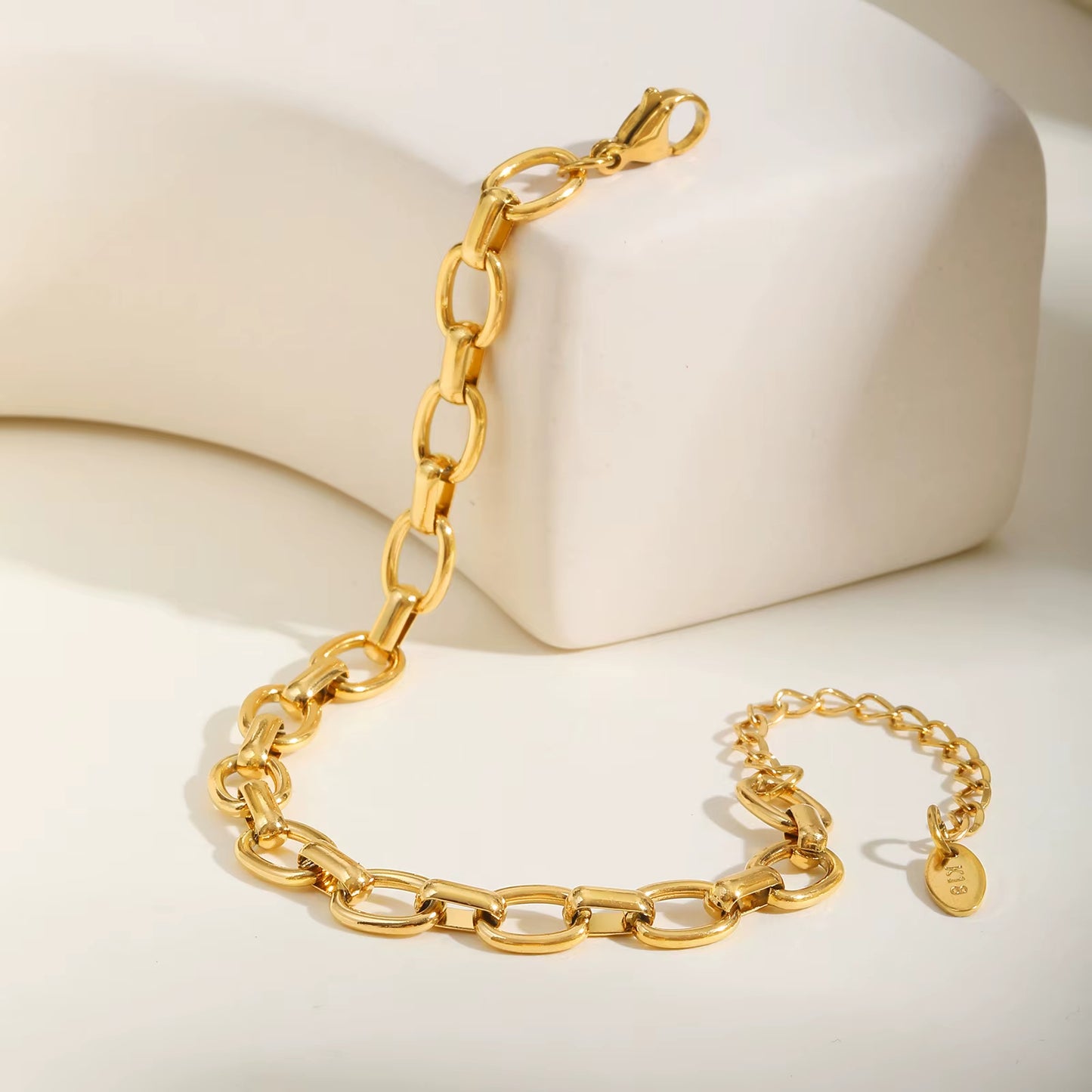 Bracelet Chaine Femme Doré en Acier Inoxydable