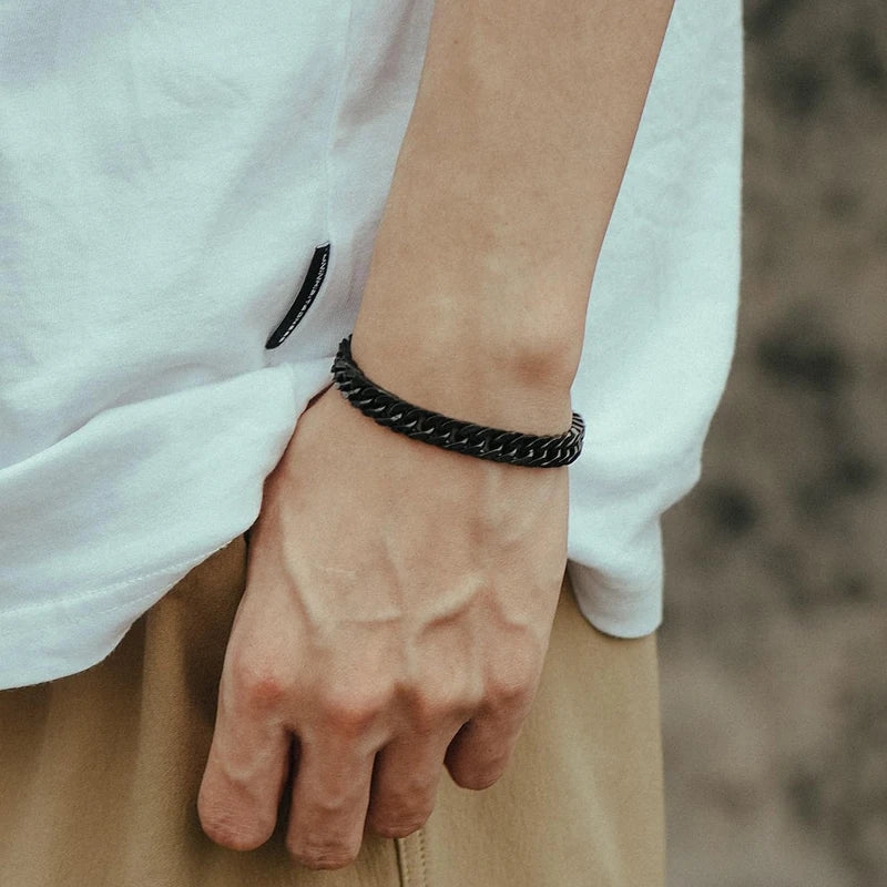 Bracelet Chaine Homme Noir Acier Inoxydable