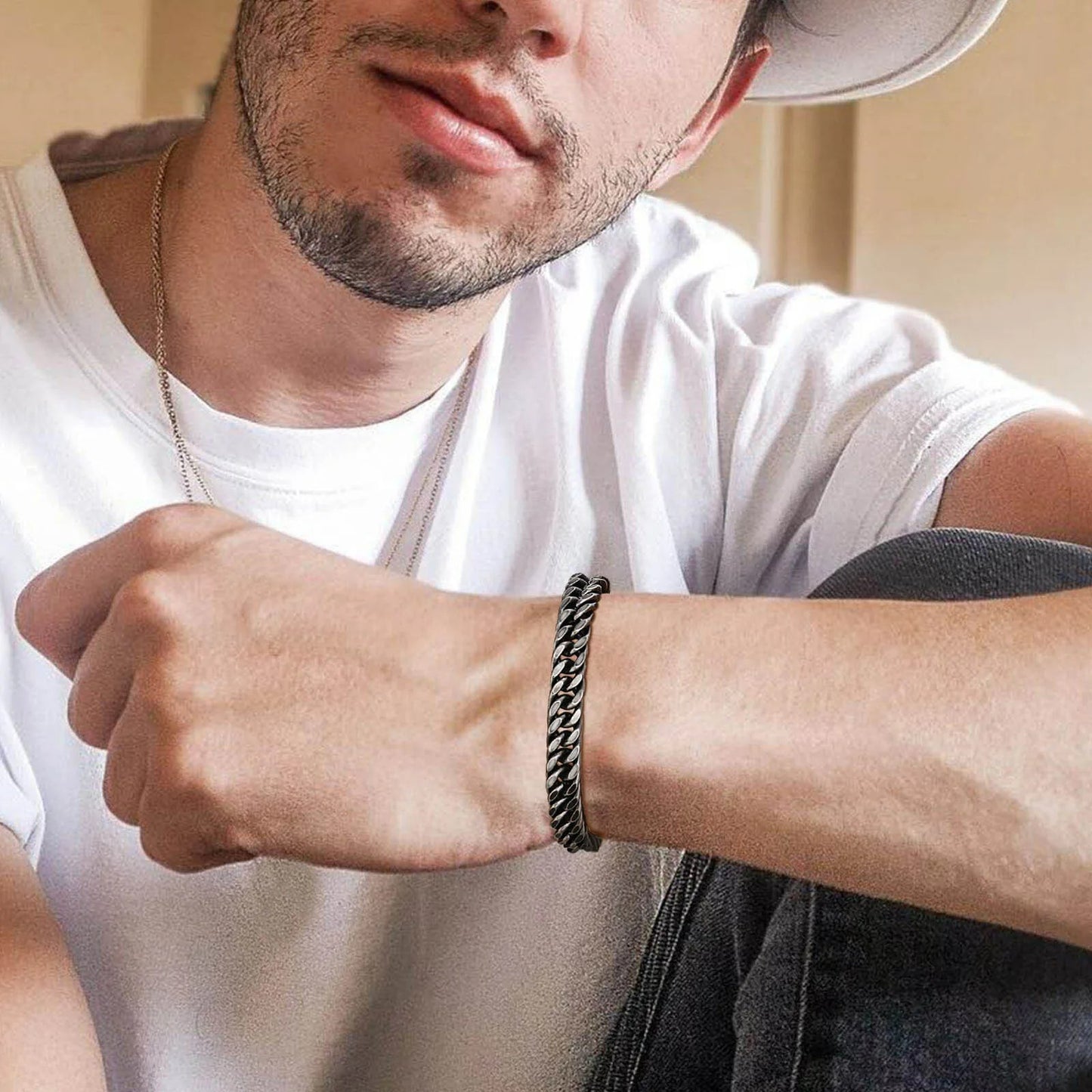 Bracelet Chaine Homme Noir Acier Inoxydable