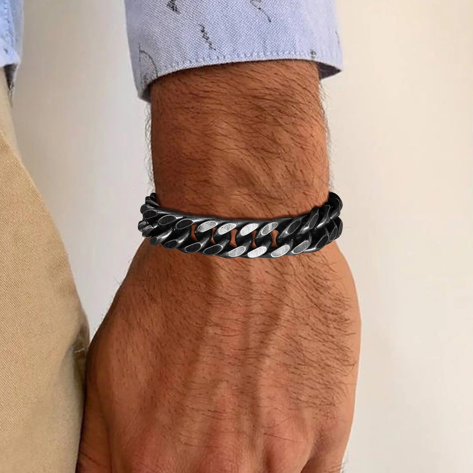 Bracelet Chaine Homme Noir Rock Acier Inoxydable