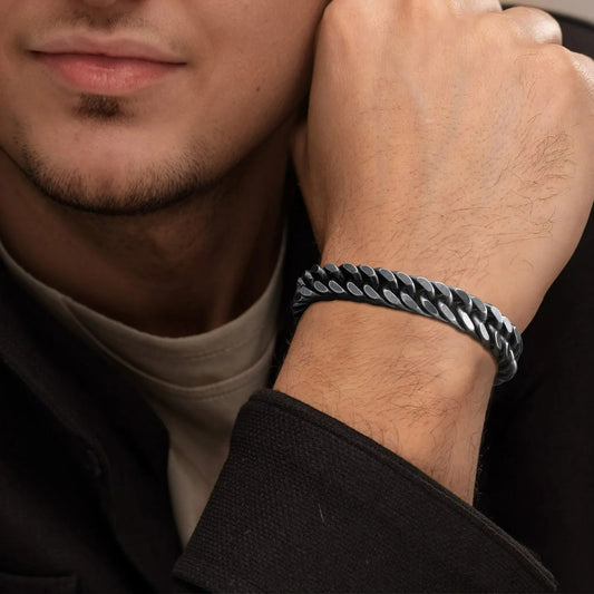Bracelet Chaine Homme Noir Rock Acier Inoxydable