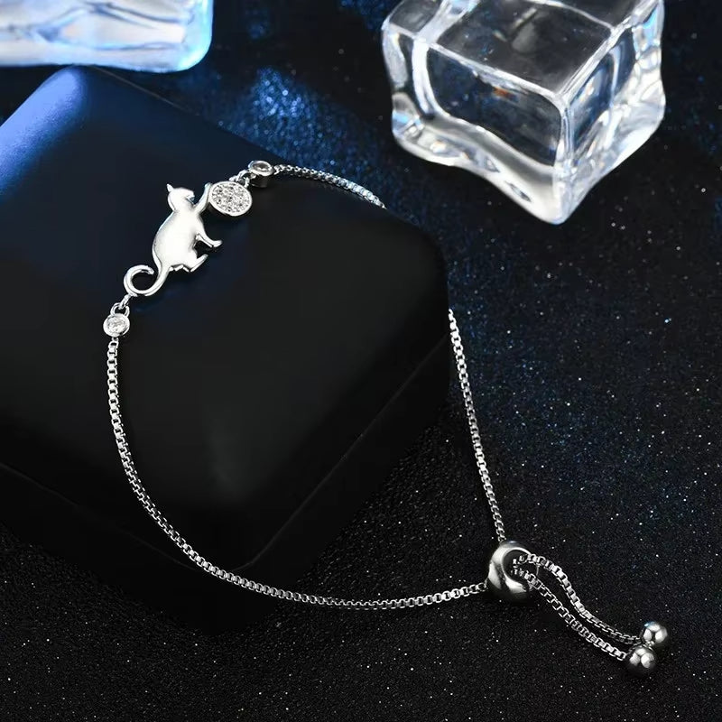 Bracelet Chat en Acier Inoxydable et Zircon