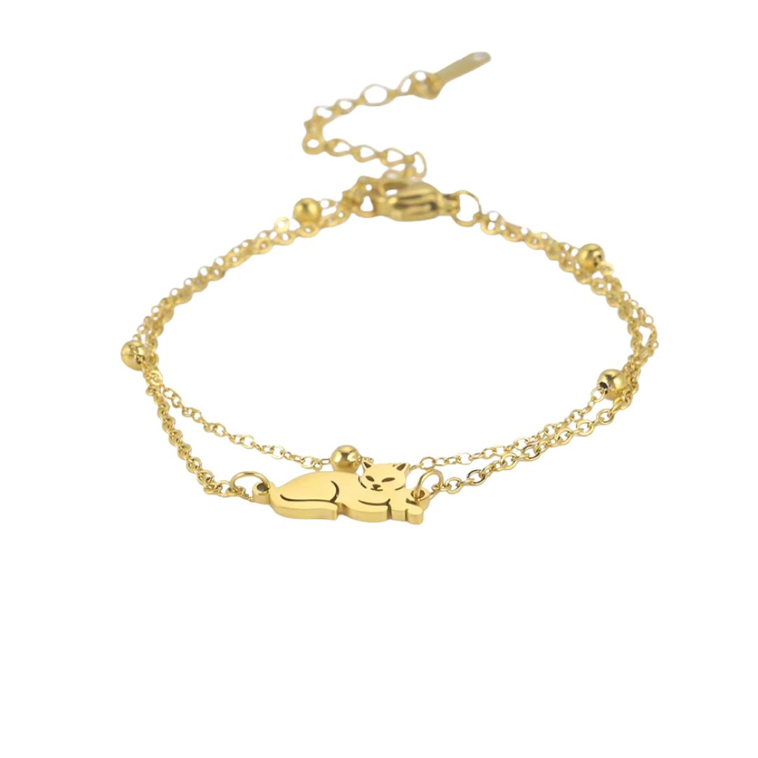 Bracelet Chat en Acier Inoxydable sur fond blanc