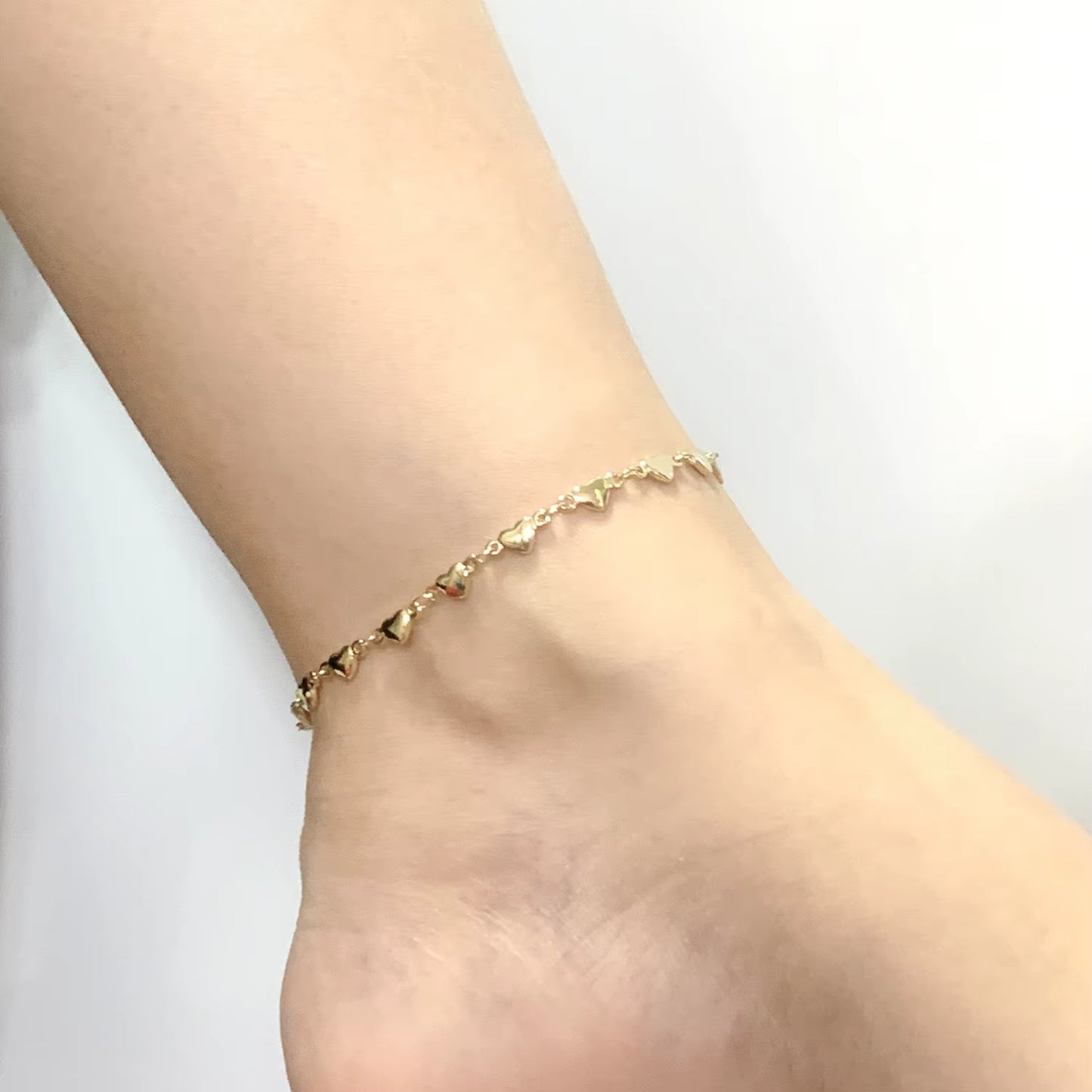 Bracelet Cheville Femme Coeurs en Acier Inoxydable