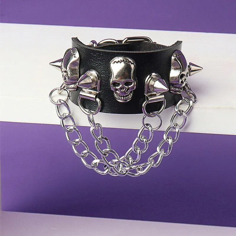 Bracelet Clou Homme Têtes De Mort Et Chaînes