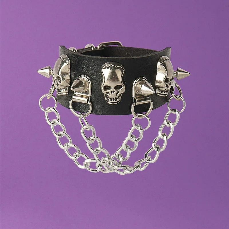 Bracelet Clou Homme Têtes De Mort Et Chaînes