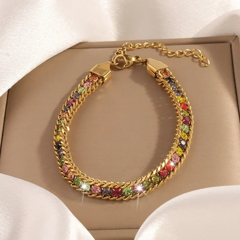Bracelet Coloré Femme Chaîne Doré
