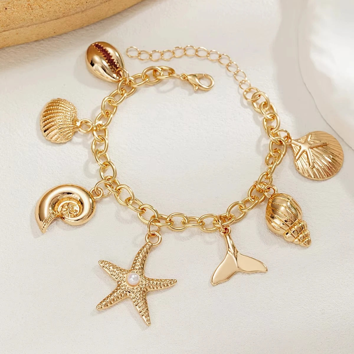 Bracelet Coquillage Femme Chaîne Breloques Marines - Acier Inoxydable